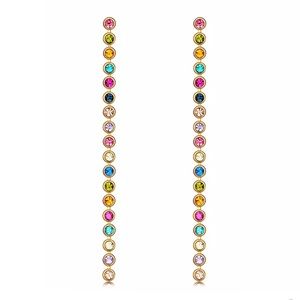🆕 Exquisite Dainty 14k Bezel Set Multi Colored Round Zircon Dangle Earrings NWT